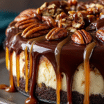 Chocolate Pecan Turtle Cheesecake