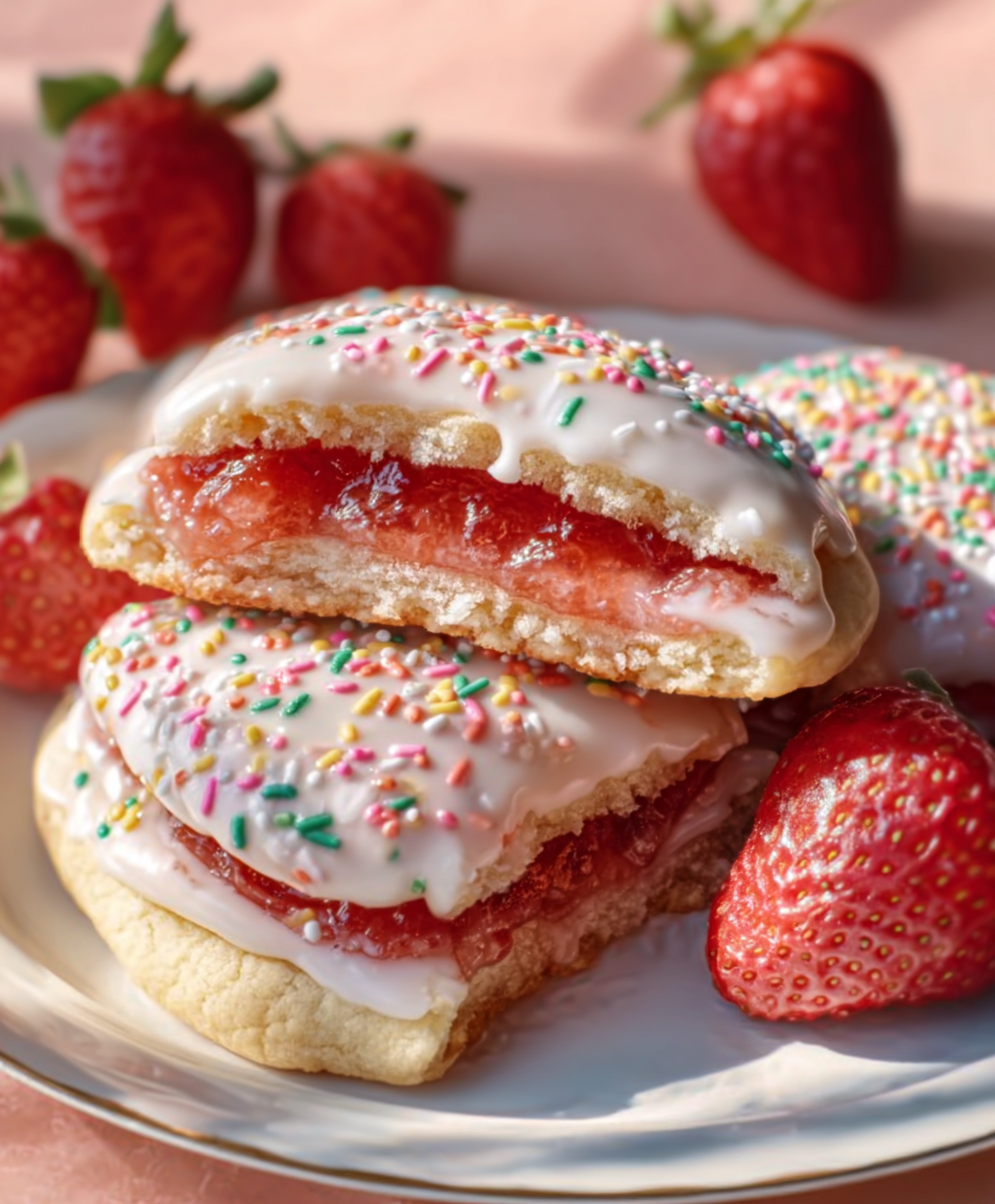 Strawberry Jam-Filled Cookies with Vanilla Glaze
