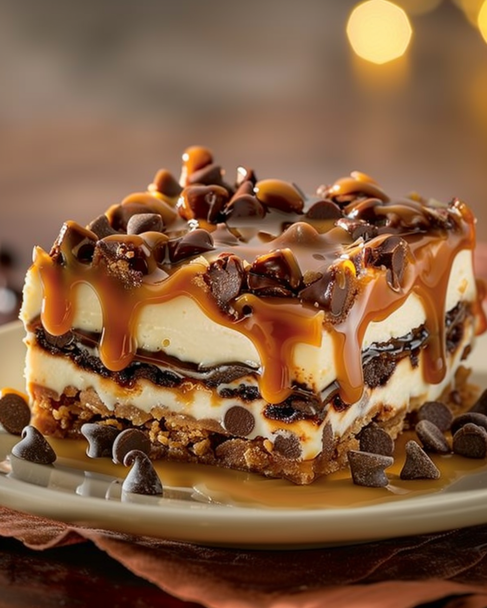 Caramel Chocolate Chip Cheesecake Bars