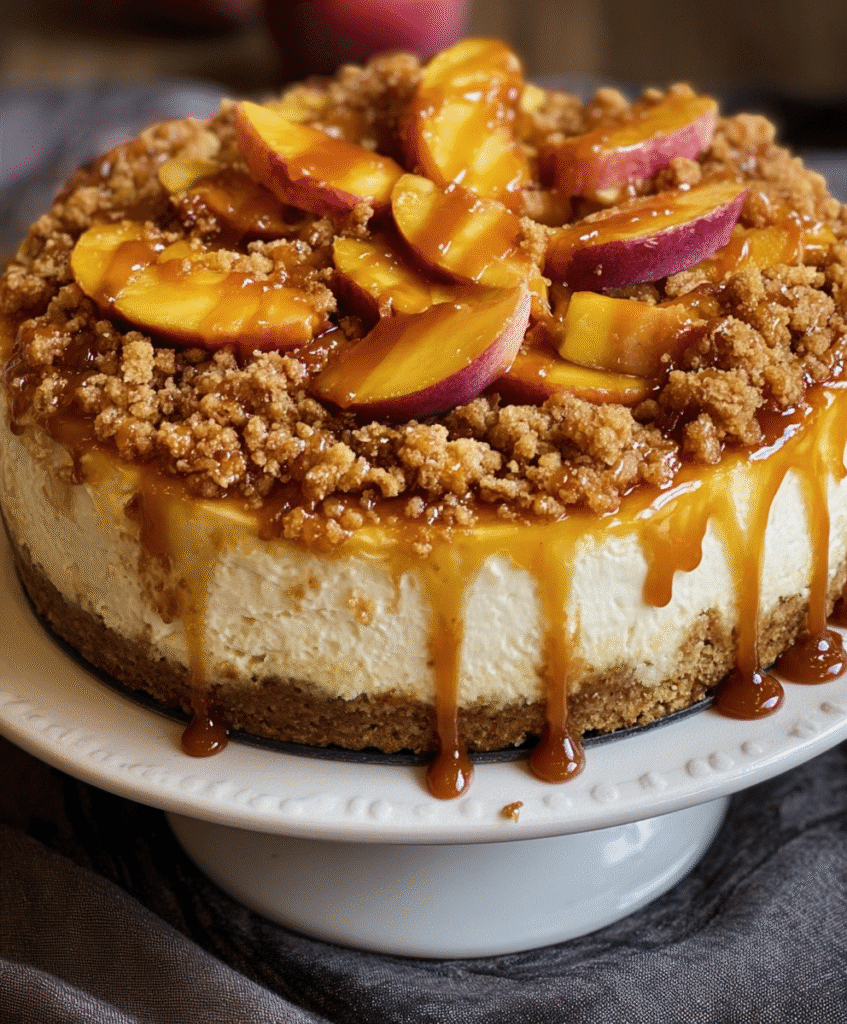 Caramel Peach Crumble Cheesecake