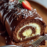 Chocolate Glazed Vanilla Swiss Roll
