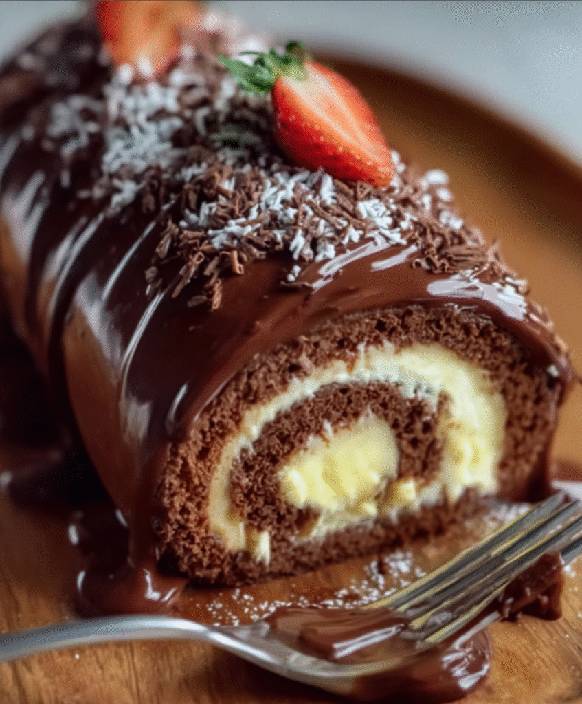 Chocolate Glazed Vanilla Swiss Roll