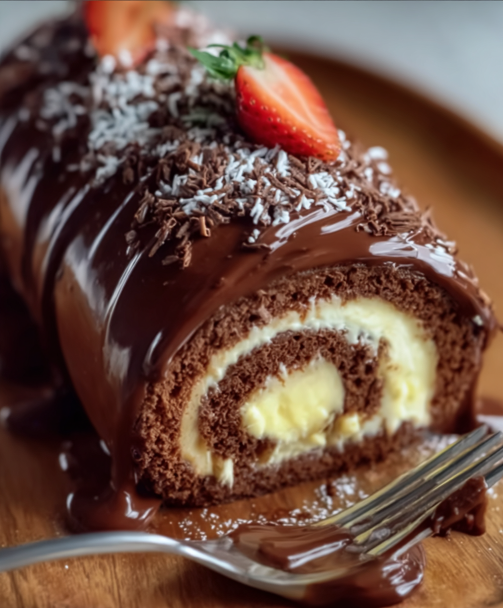 Chocolate Glazed Vanilla Swiss Roll
