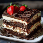 Chocolate Layered Cream Cake with Ganache & Strawberries