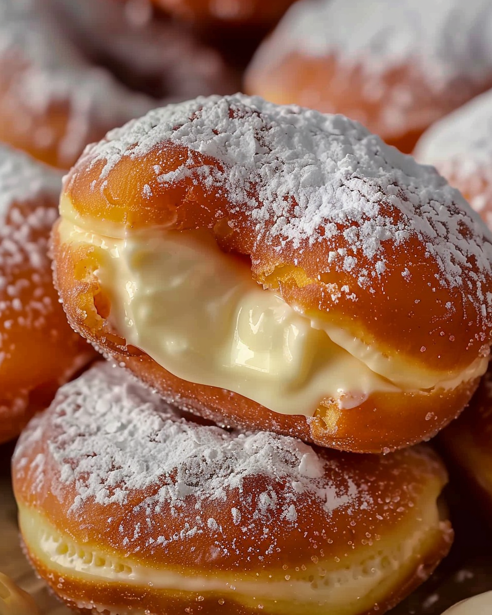Cream-Filled Donuts with Powdered Sugar Dusting