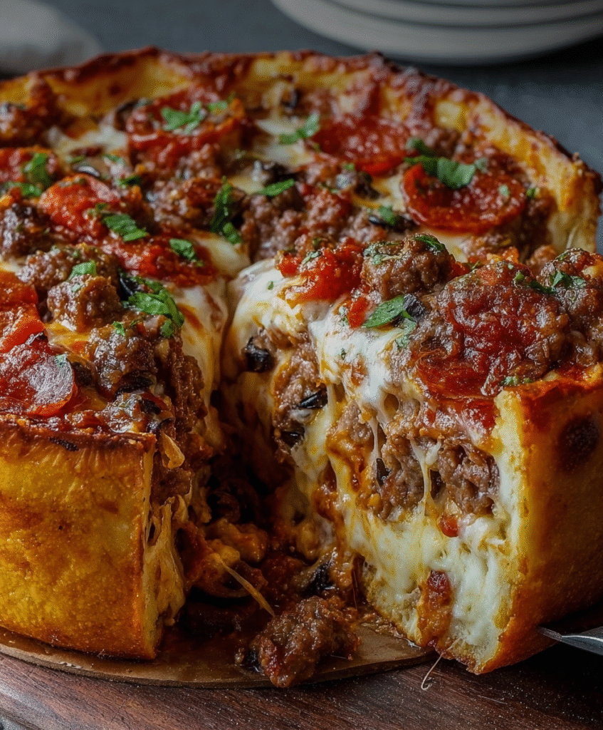 Deep-Dish Supreme Stuffed Pizza Pie