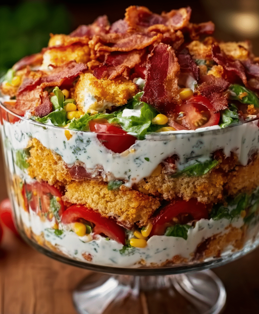 Layered Cornbread Bacon Salad