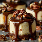 Mini Turtle Cheesecakes with Caramel & Chocolate Ganache