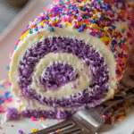 Purple Velvet Cake Roll with Cream Cheese Filling & Sprinkles