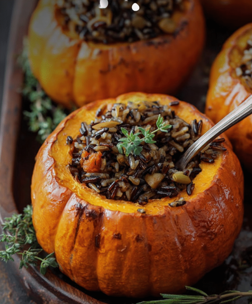 Savory Wild Rice & Pecan Stuffed Mini Pumpkins