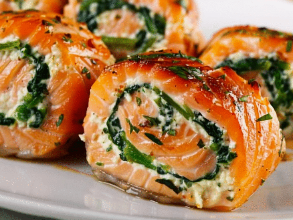 Spinach & Feta Stuffed Salmon Rolls