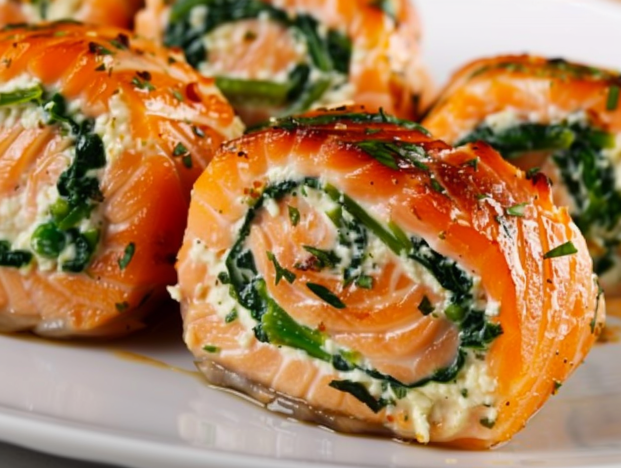 Spinach & Feta Stuffed Salmon Rolls