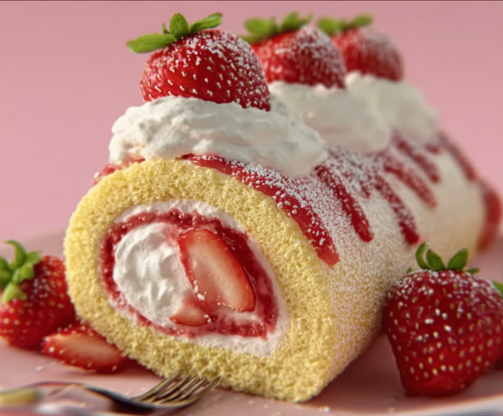 Strawberry Cream Swiss Roll Cake