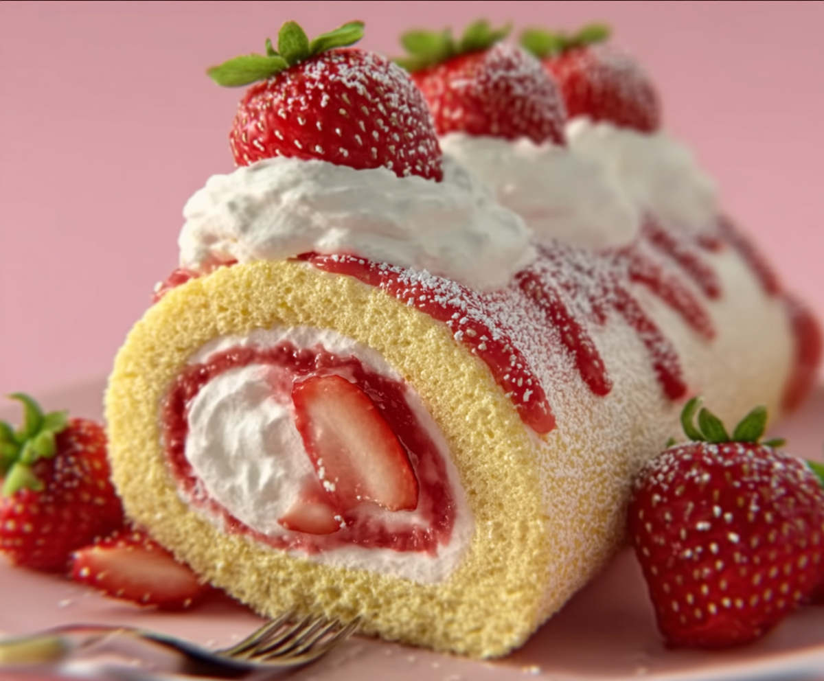 Strawberry Cream Swiss Roll Cake