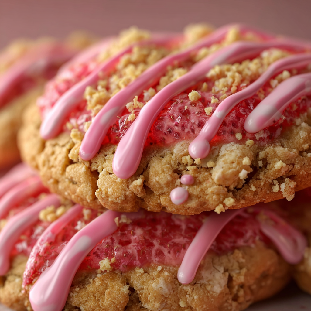 Strawberry Crunch Cookies with Pink Glaze