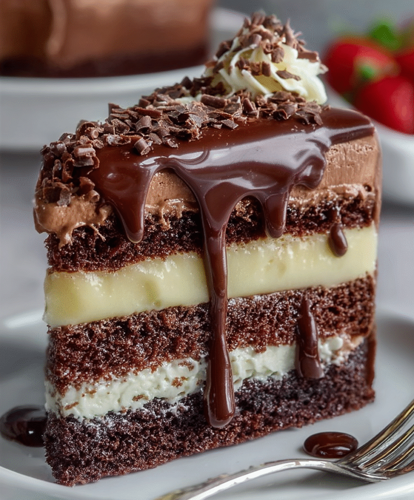Triple Layer Chocolate Custard Dream Cake