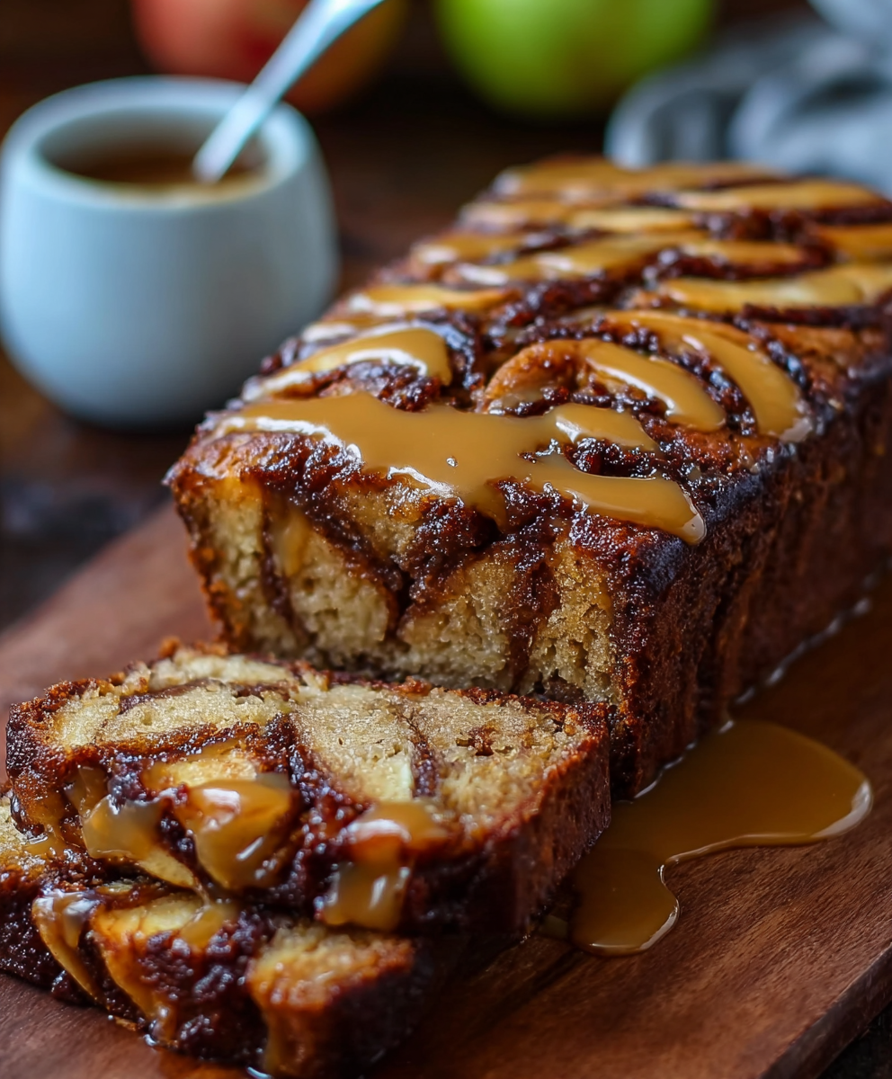 Apple Cinnamon Swirl Loaf with Caramel Glaze
