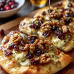 Brie, Cranberry & Walnut Flatbread with Hot Honey Drizzle