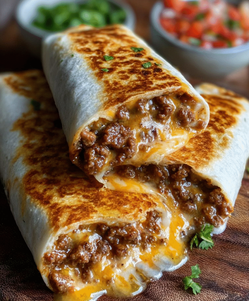 Cheesy Beef Melt Burritos