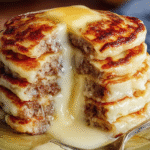 Cheesy Sausage-Dipped Pancakes