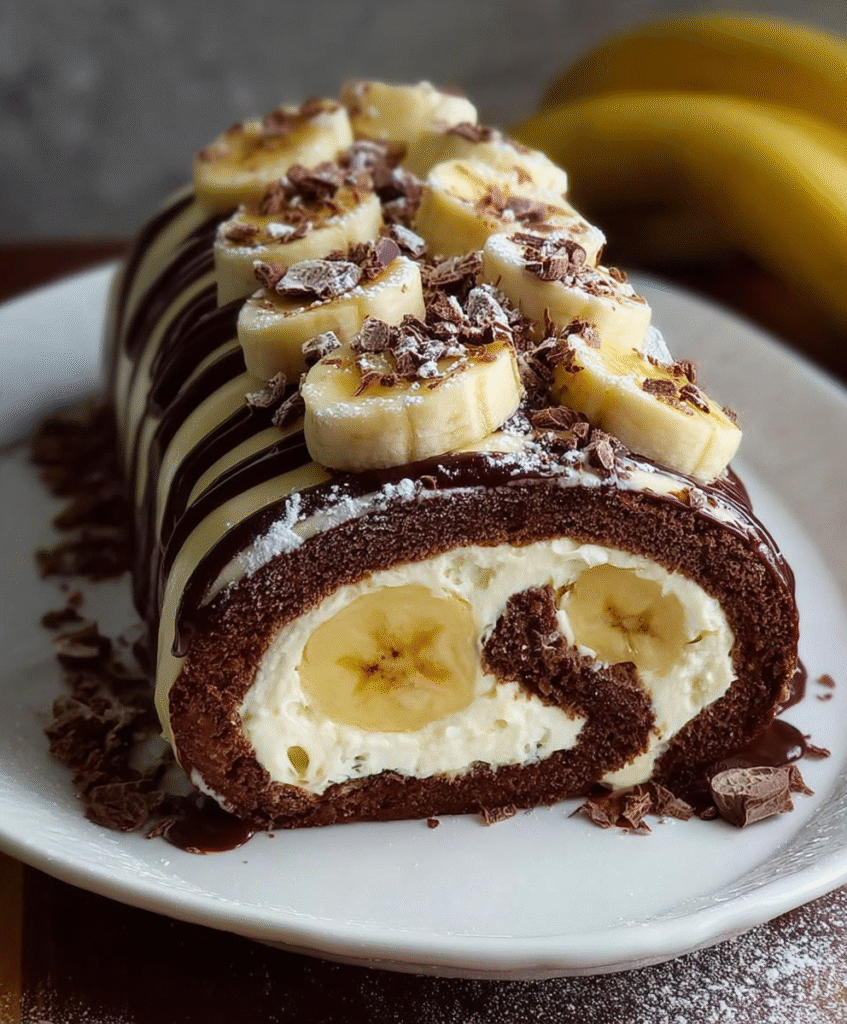 Chocolate Banana Cream Roll Cake
