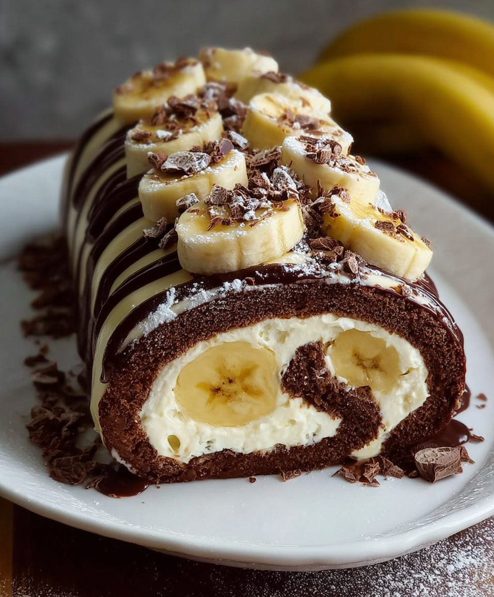 Chocolate Banana Cream Roll Cake