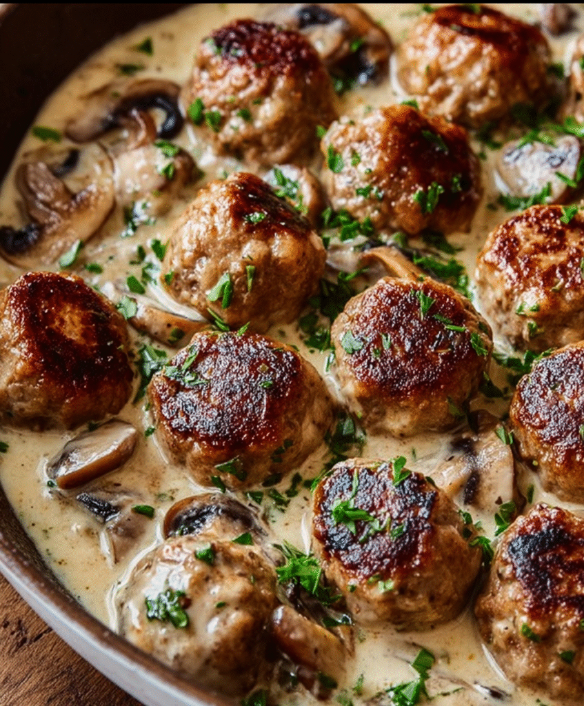 Creamy Swedish-Style Meatballs with Mushrooms