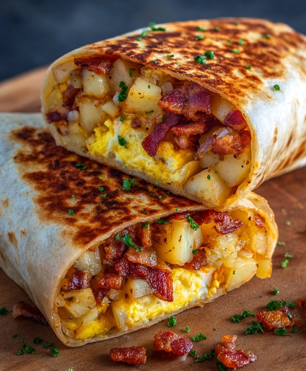 Crispy Bacon, Egg & Cheese Burrito with Potatoes