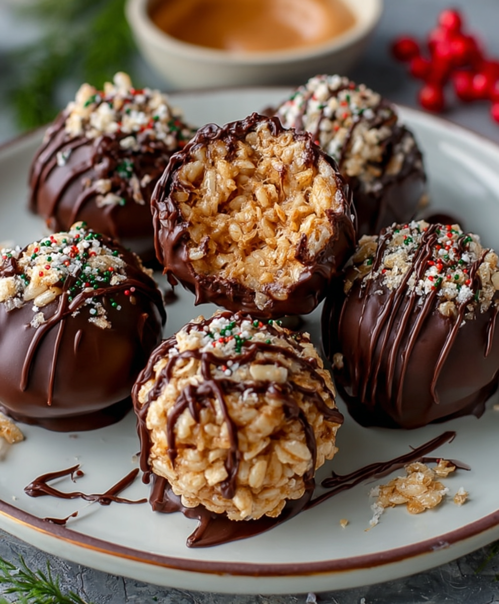 Crunchy Buckeye Balls with Rice Krispies