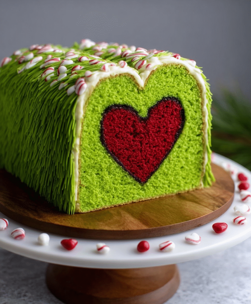 Grinch Cake with Hidden Red Heart Surprise
