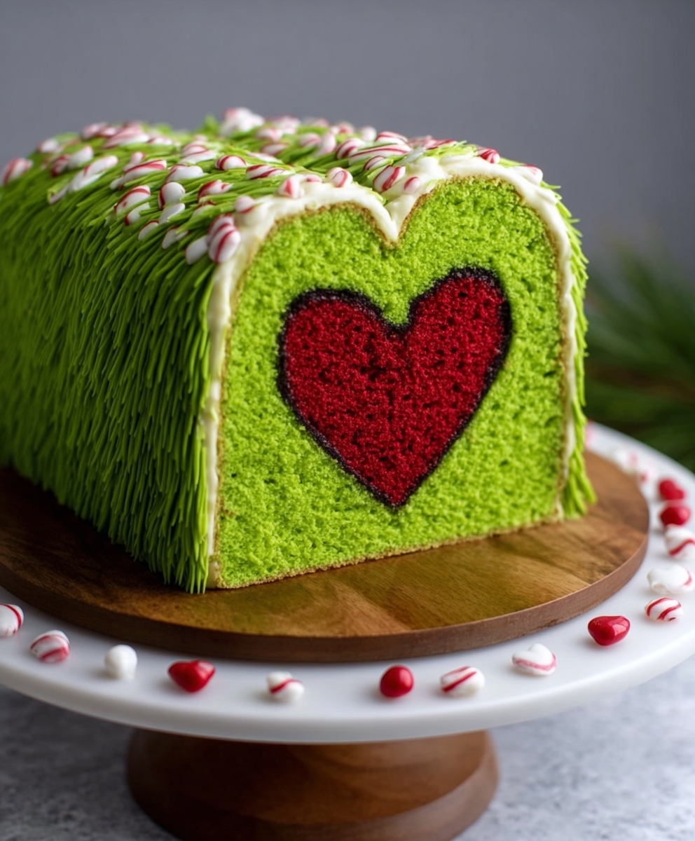 Grinch Cake with Hidden Red Heart Surprise