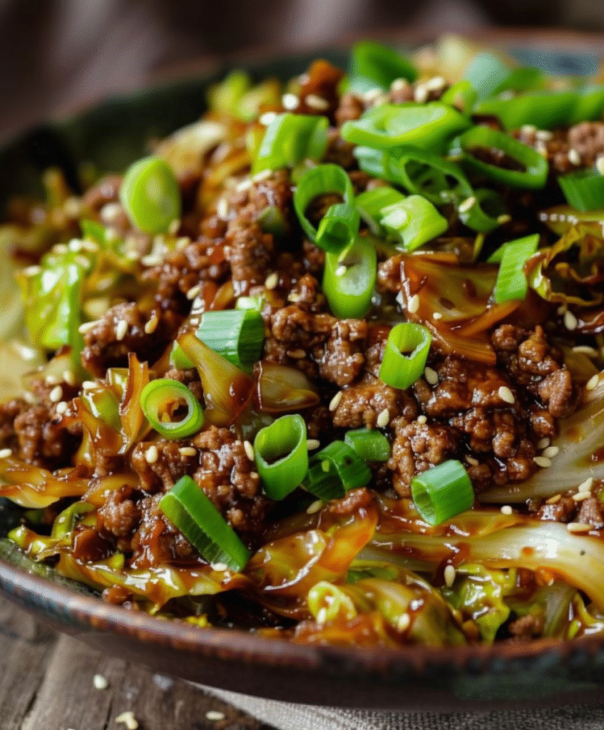 Low-Carb Mongolian Ground Beef and Cabbage