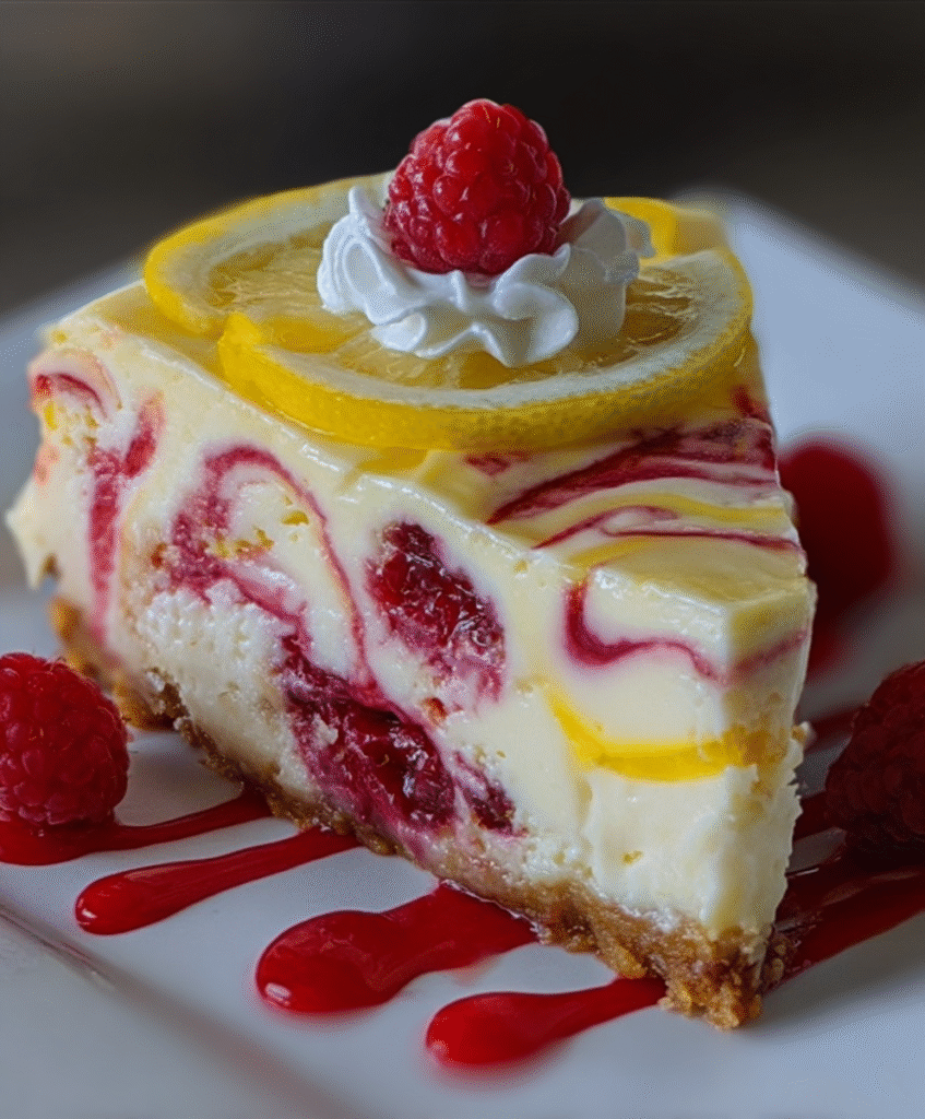 Luscious Lemon Raspberry Swirl Cheesecake