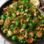 Maple-Glazed Brussels Sprouts & Peas with Cashews