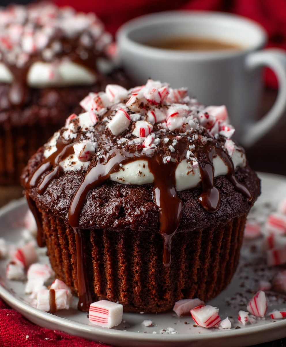 Peppermint Hot Chocolate Muffins