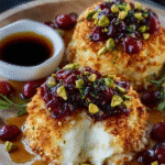 Pistachio-Crusted Fried Brie with Honey & Cranberries