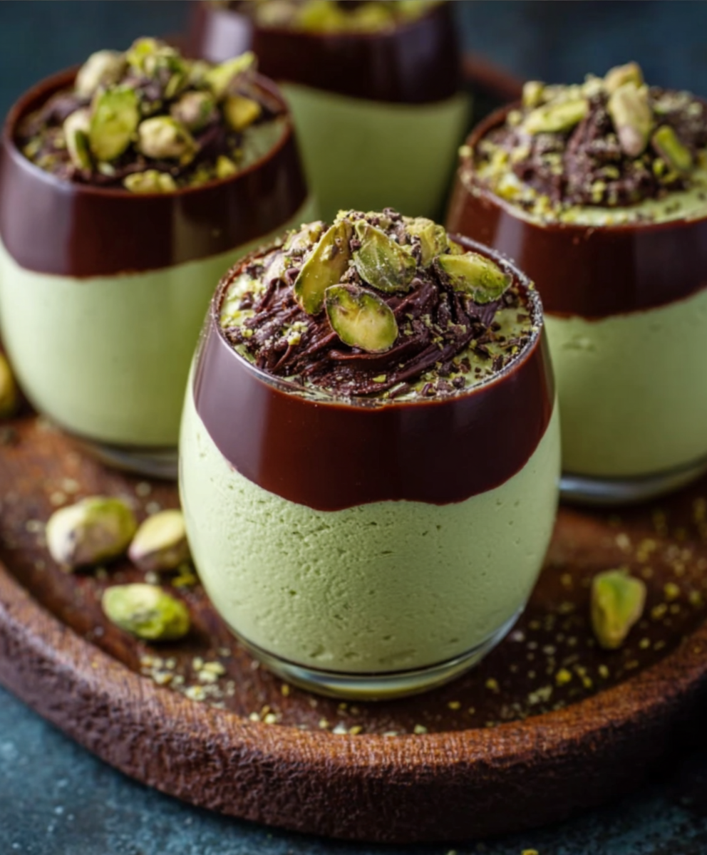 Pistachio Mousse with Chocolate Ganache Cups