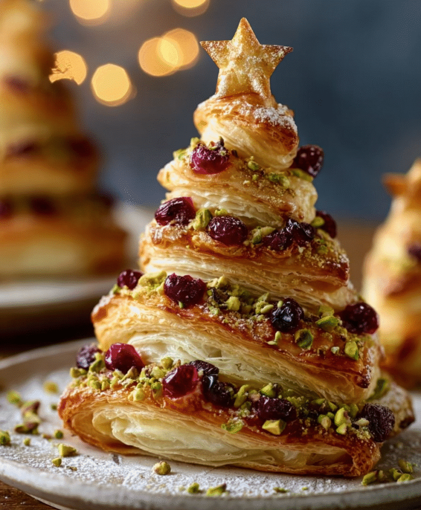 Puff Pastry Christmas Trees with Pistachios & Cranberries
