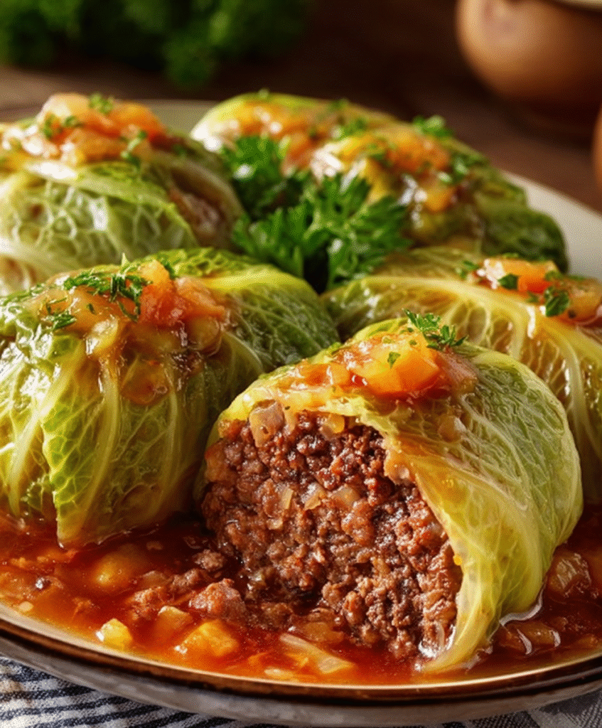 Savory Cabbage Rolls with Spiced Beef & Rice