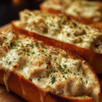 Chicken Alfredo Stuffed Garlic Bread Boats