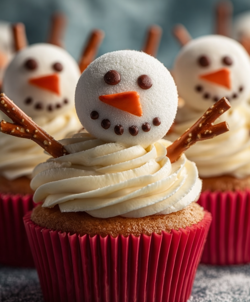 Chilly Marshmallow Snowman Cupcakes