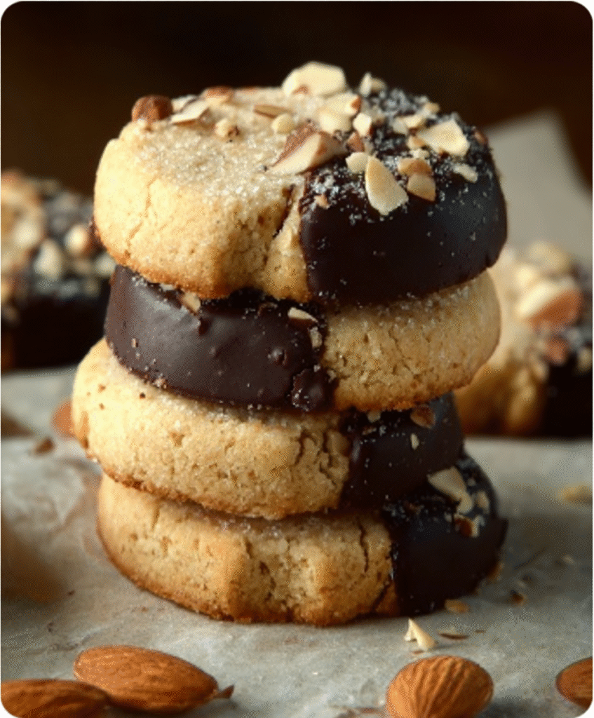 Chocolate-Dipped Almond Shortbread Cookies