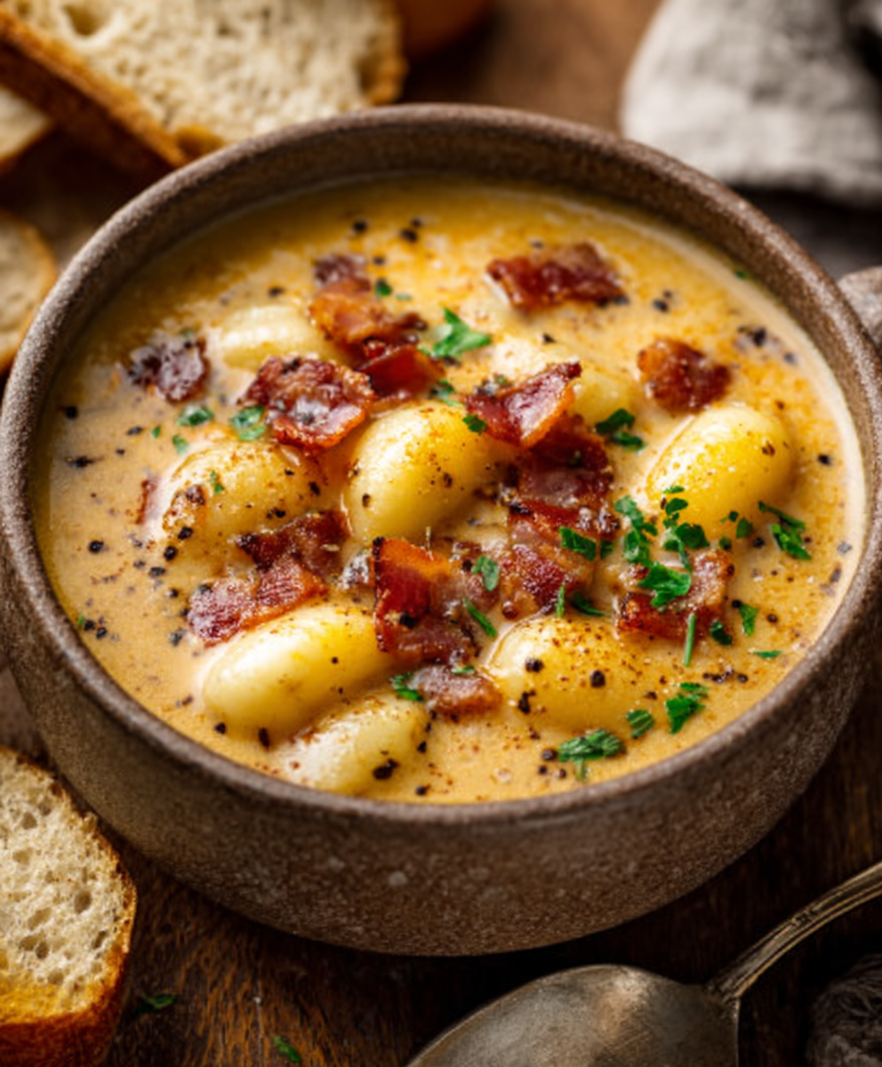 Cozy Bacon Cheddar Gnocchi Soup