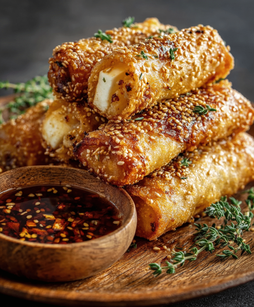 Crispy Feta Rolls with Spicy Honey Drizzle