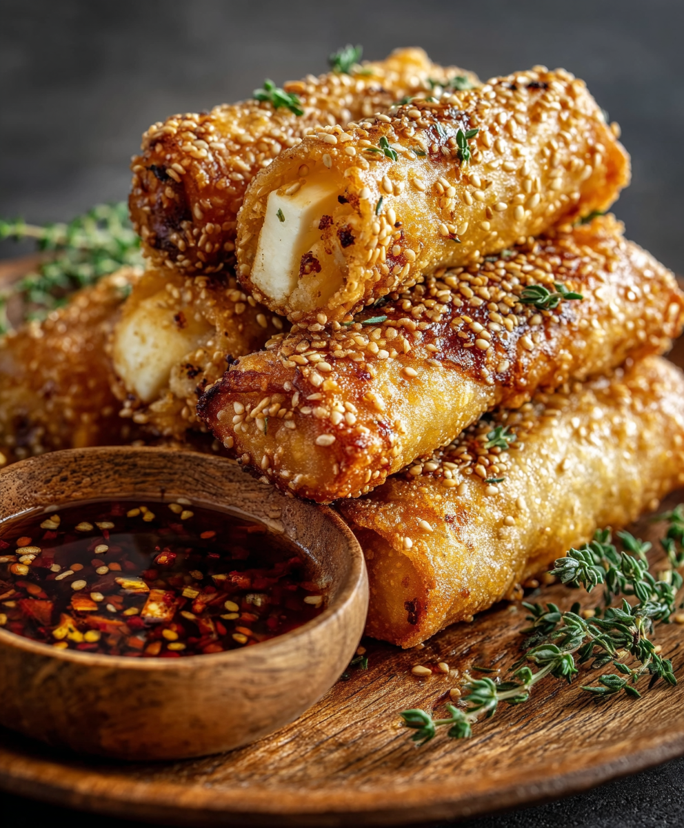 Crispy Feta Rolls with Spicy Honey Drizzle