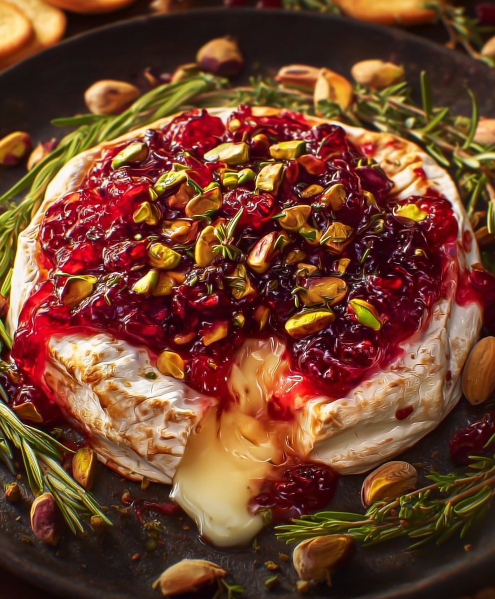Easy Baked Brie with Cranberries & Pistachios