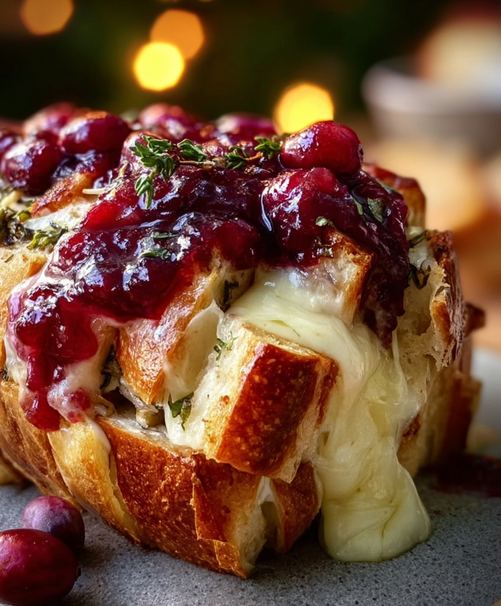 Festive Pull-Apart Sourdough with Brie & Cranberry Glaze