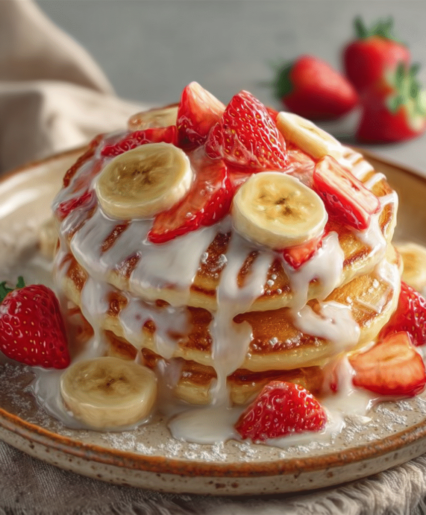 Fluffy Strawberry Banana Pancakes