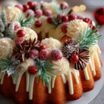 Holiday Wreath Bundt Cake with Cream Swirls & Sugared Berries