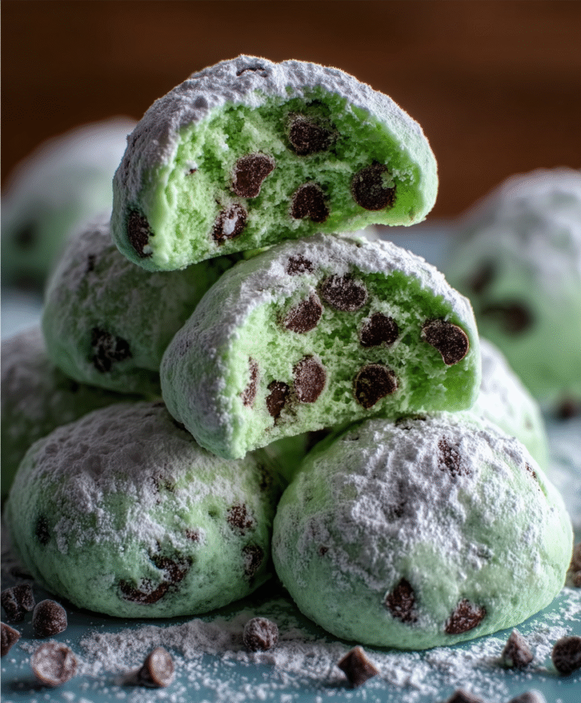 Mint Chocolate Chip Snowball Cookies